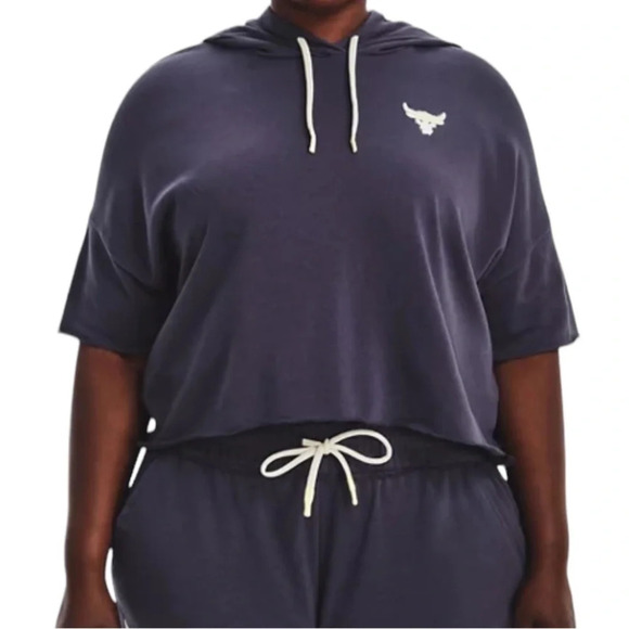 Under Armour Project Rock Rival Terry Short Sleeve Navy Fitness Hoodie Size 2X - Picture 3 of 12